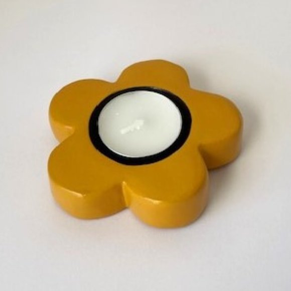 Mustard Yellow Flower Tea Light Candle Holder - Picture 1 of 5